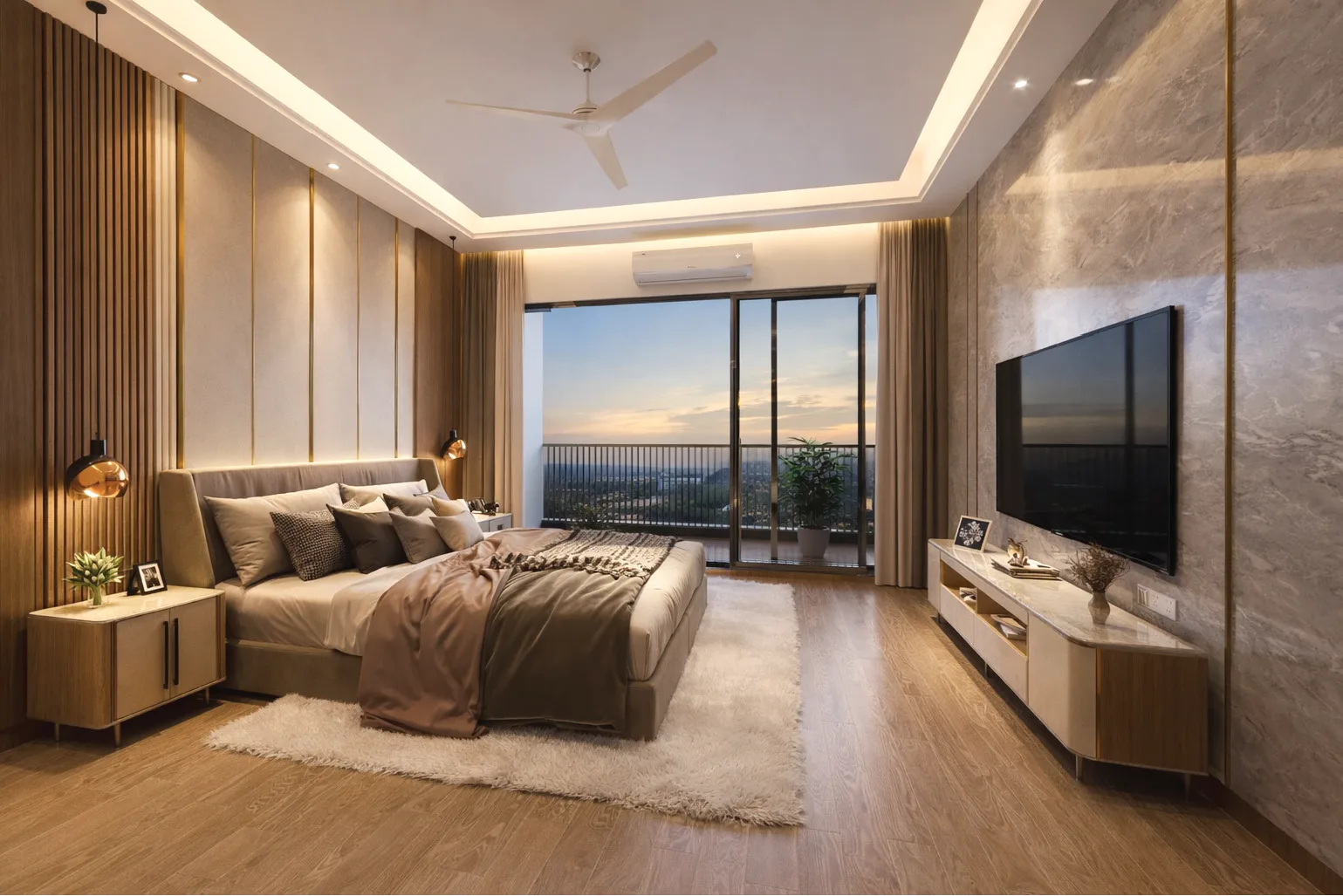 3 BHK master bedroom interior at Pristine Amore