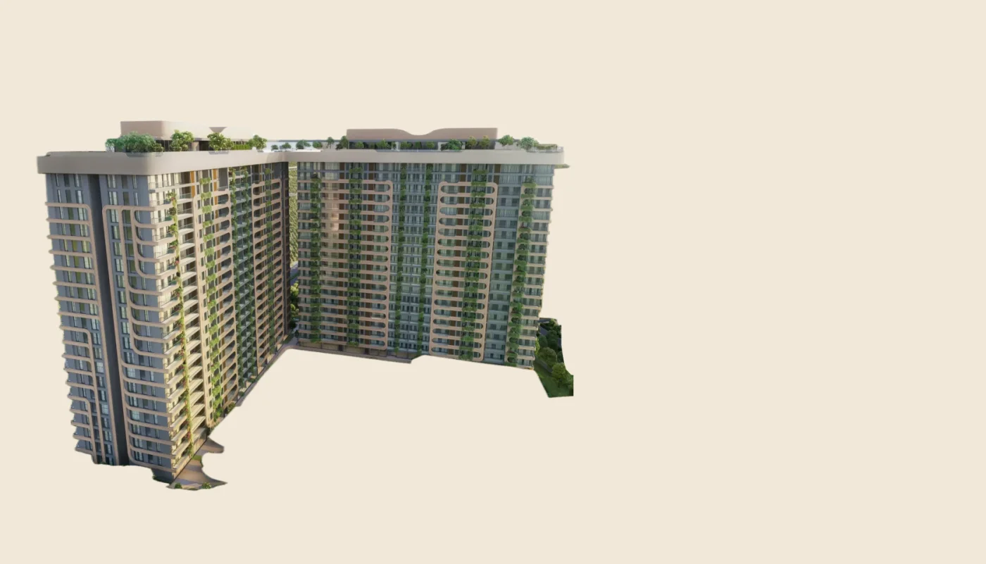 Pristine Amore residential towers with cascading greenery